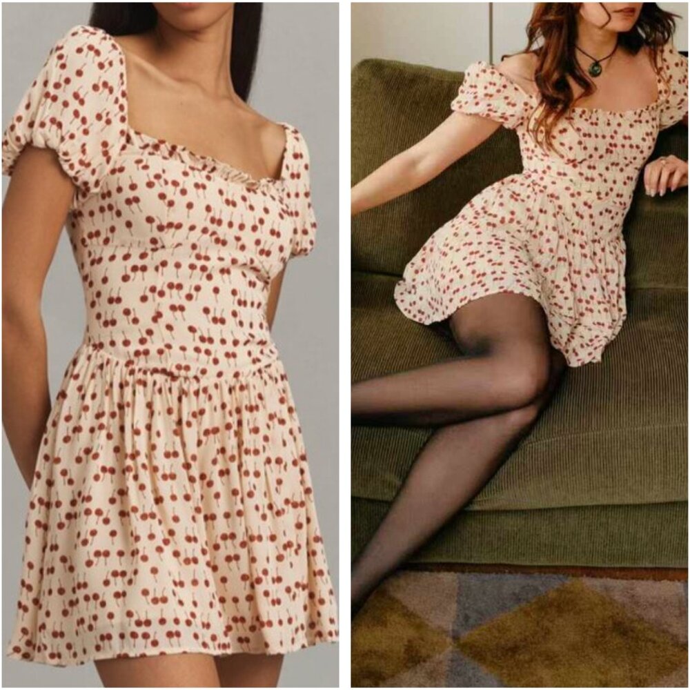 Reformation Davonne Mini Dress Sz6 Cherry Pudding Causal Party Summer - Picture 2 of 10